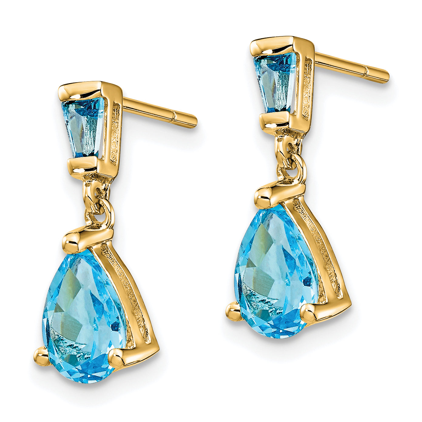 14k Gold Blue Topaz Dangle Post Earrings Secondary image