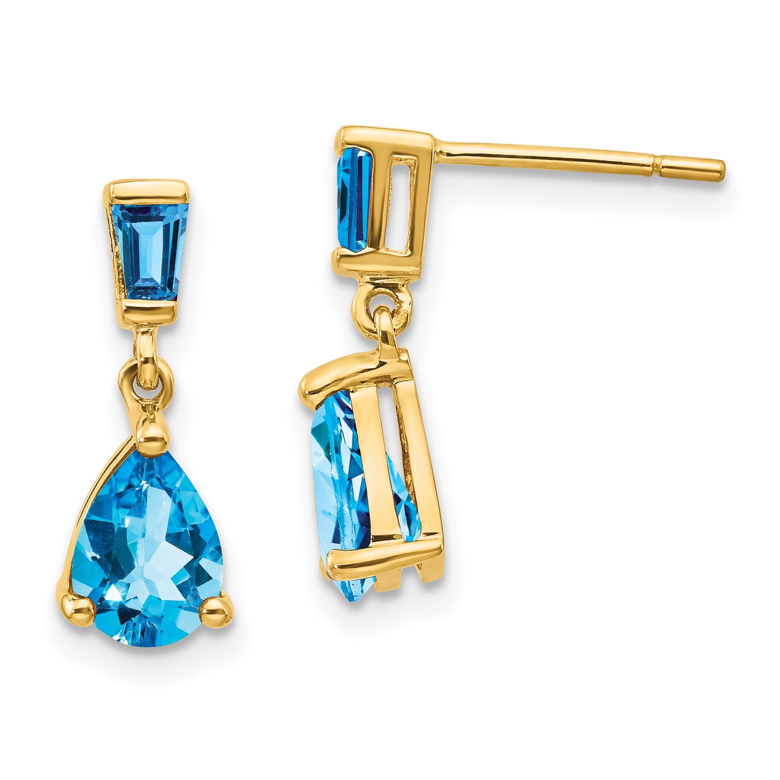 14k Gold Blue Topaz Dangle Post Earrings Main image