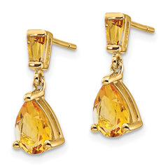 14k Gold Citrine Dangle Post Earrings