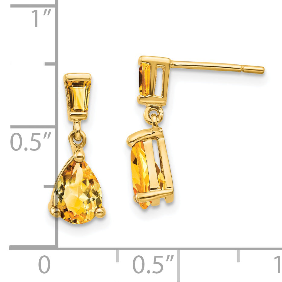 14k Gold Citrine Dangle Post Earrings