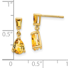 14k Gold Citrine Dangle Post Earrings
