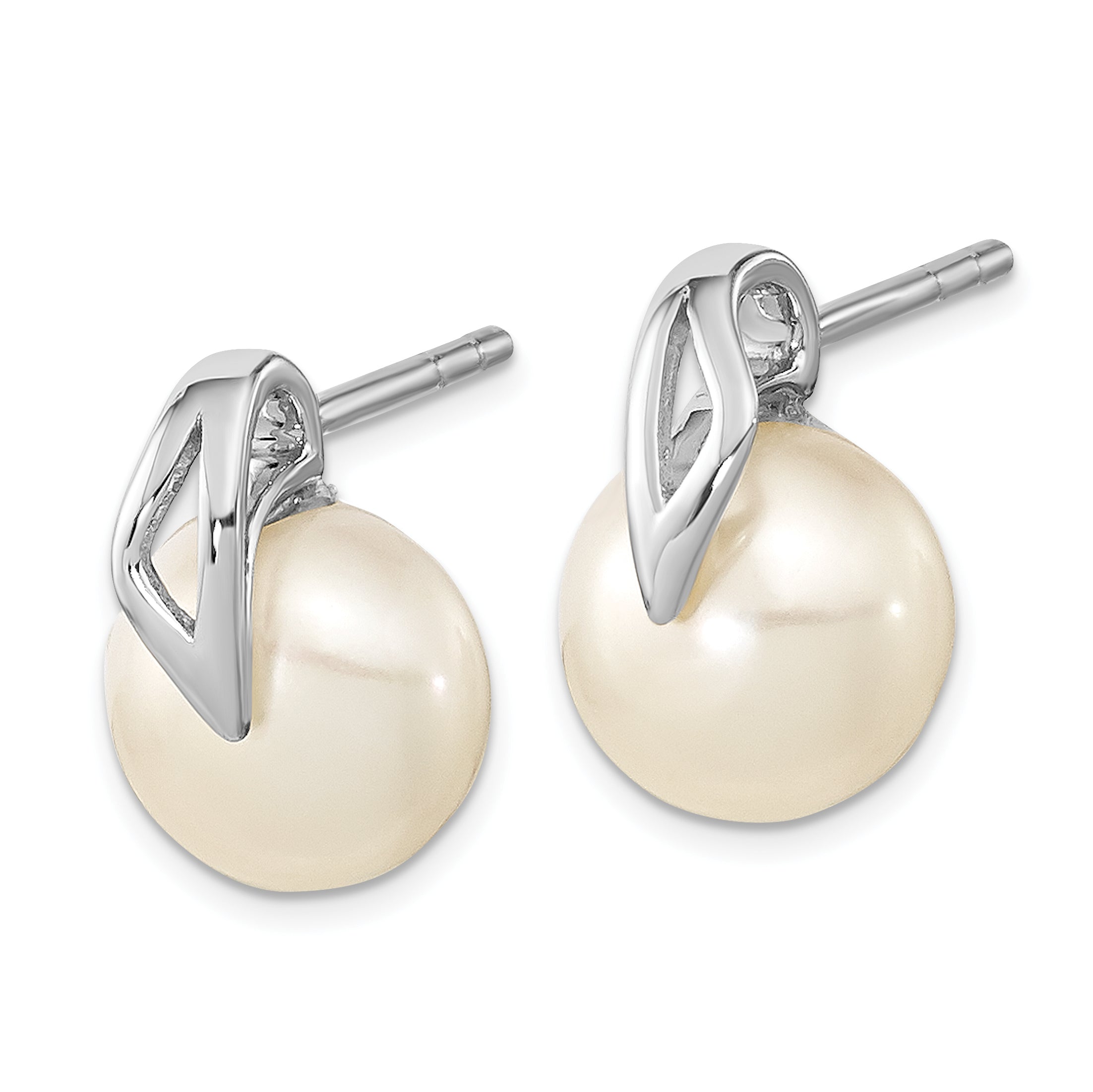14k White Gold 7-8mm Button Freshwater Cultured Pearl Post Earrings Secondary image