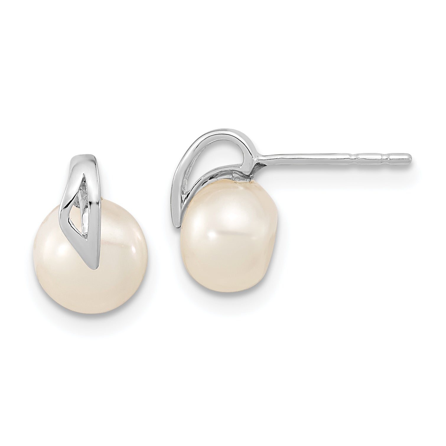 14k White Gold 7-8mm Button Freshwater Cultured Pearl Post Earrings Main image