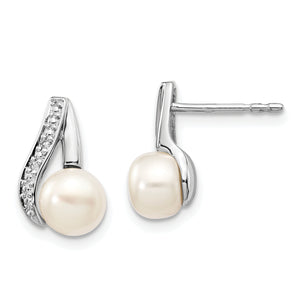 Button Freshwater Pearl Diamond Stud Earrings in 14K White Gold (.02 ct. tw.) - Sophia Jewelers