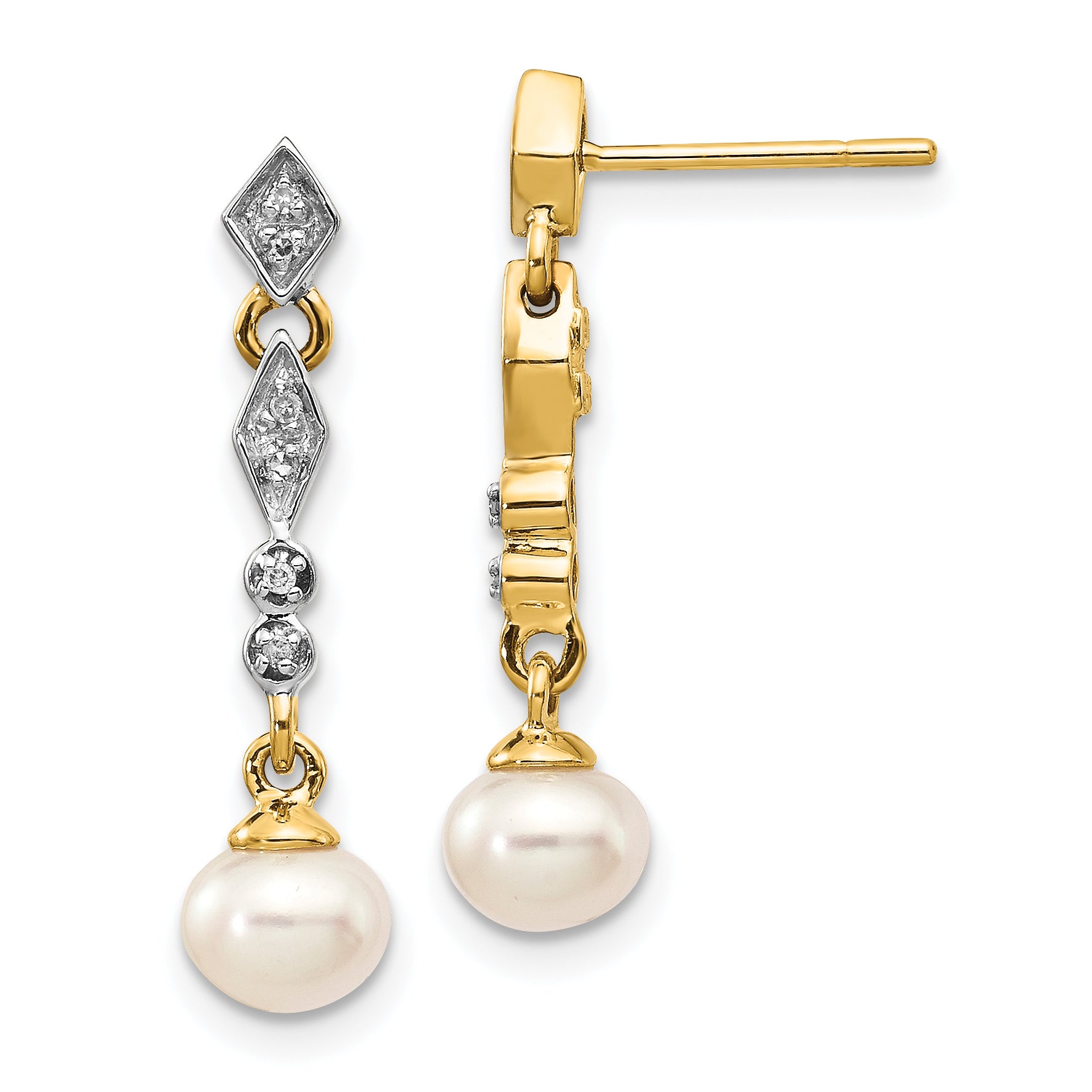14k w/Rhodium 5-6mm Semi-round FWC Pearl .04ct Diamond Earrings Main image