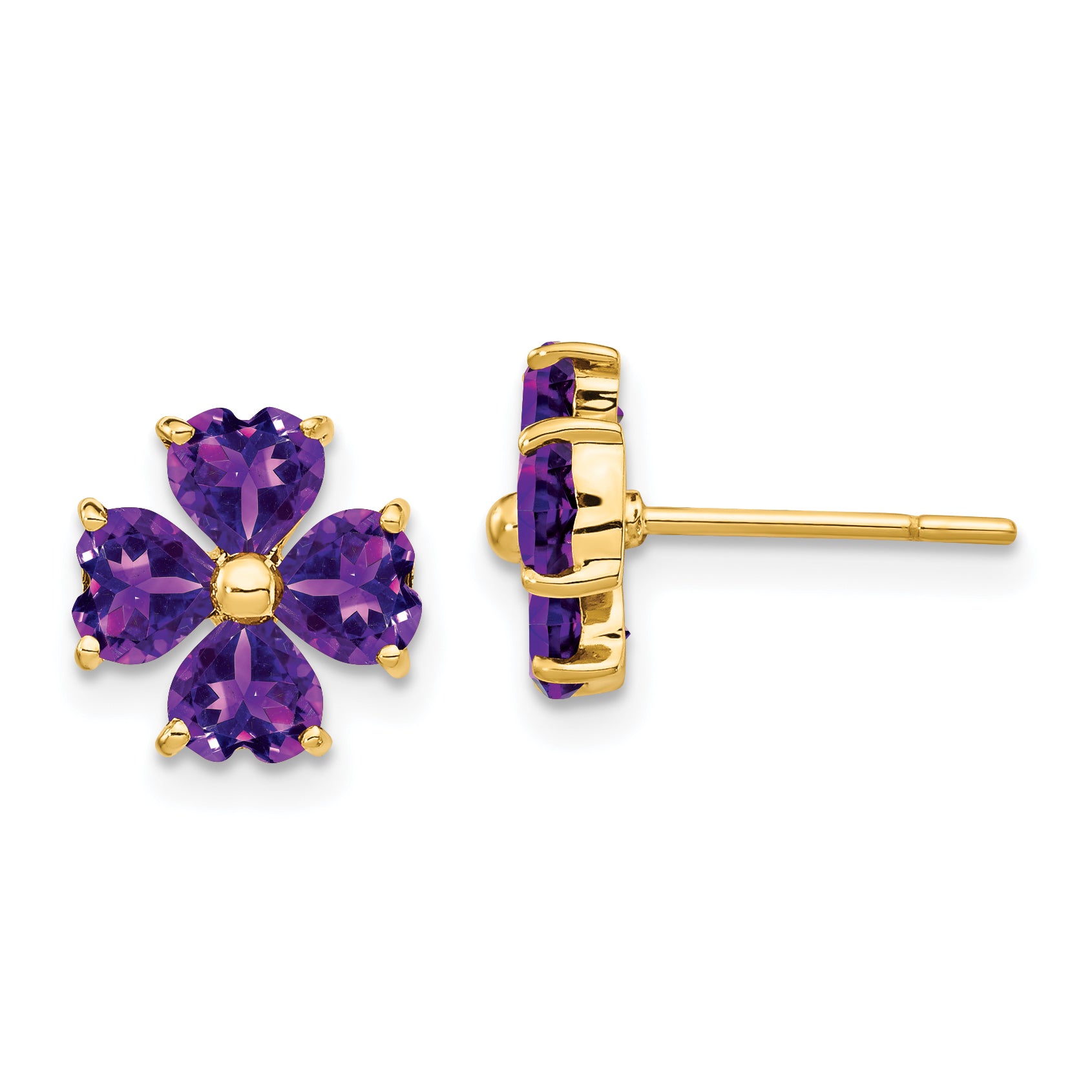 14k Heart-shaped Amethyst Flower Post Earrings Main image