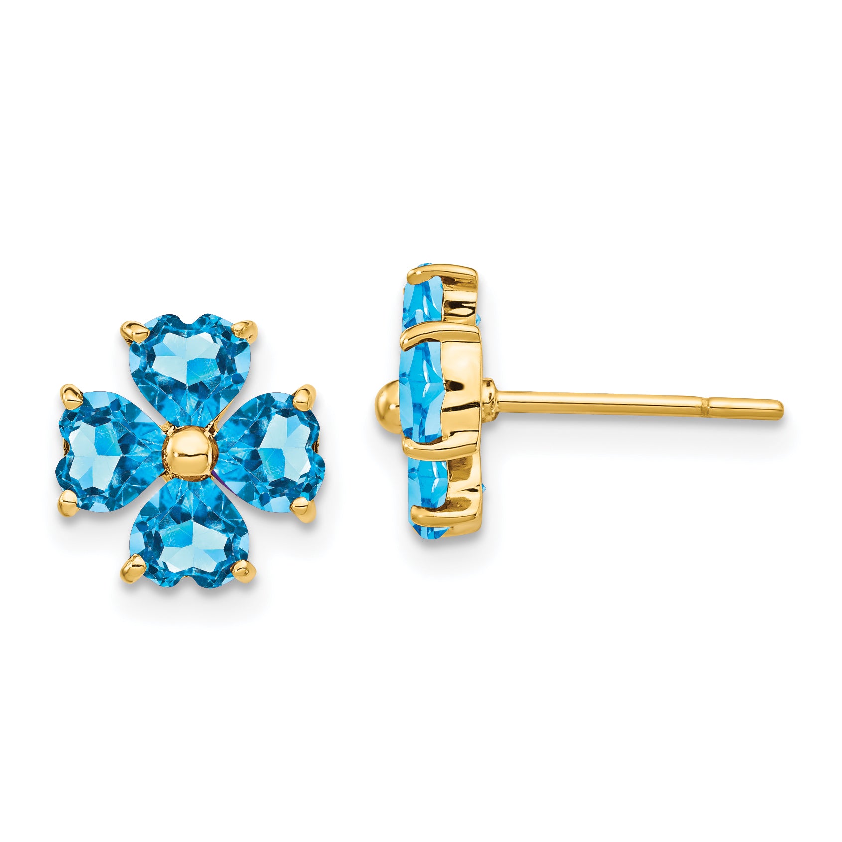 14k Heart-shaped Swiss Blue Topaz Flower Post Earrings Main image