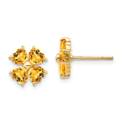 14k Heart-shaped Citrine Flower Post Earrings