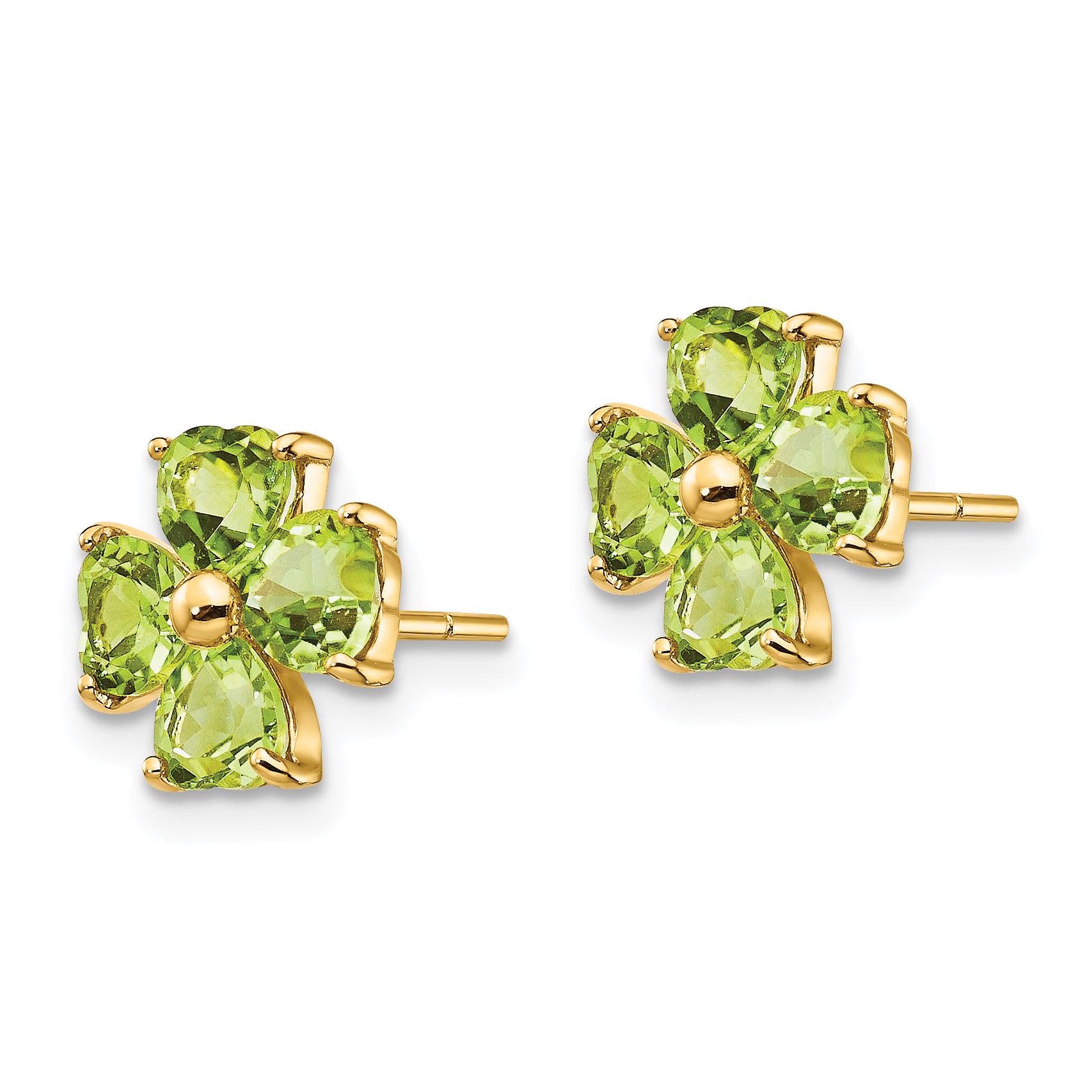 14k Heart-shaped Peridot Flower Post Earrings Secondary image