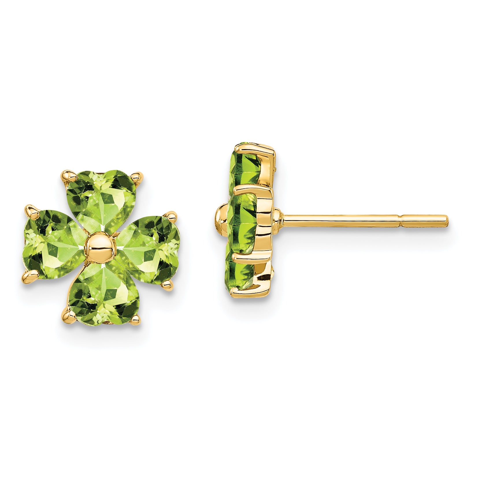 14k Heart-shaped Peridot Flower Post Earrings Main image