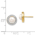 14k and Rhodium 5-6mm Button FWC Pearl .05ct Diamond Post Earrings