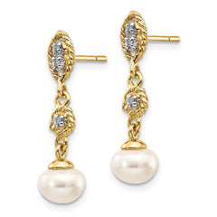 14K With Rhodium 6-7mm Semi-round FWC Pearl .02ct Diamond Earrings