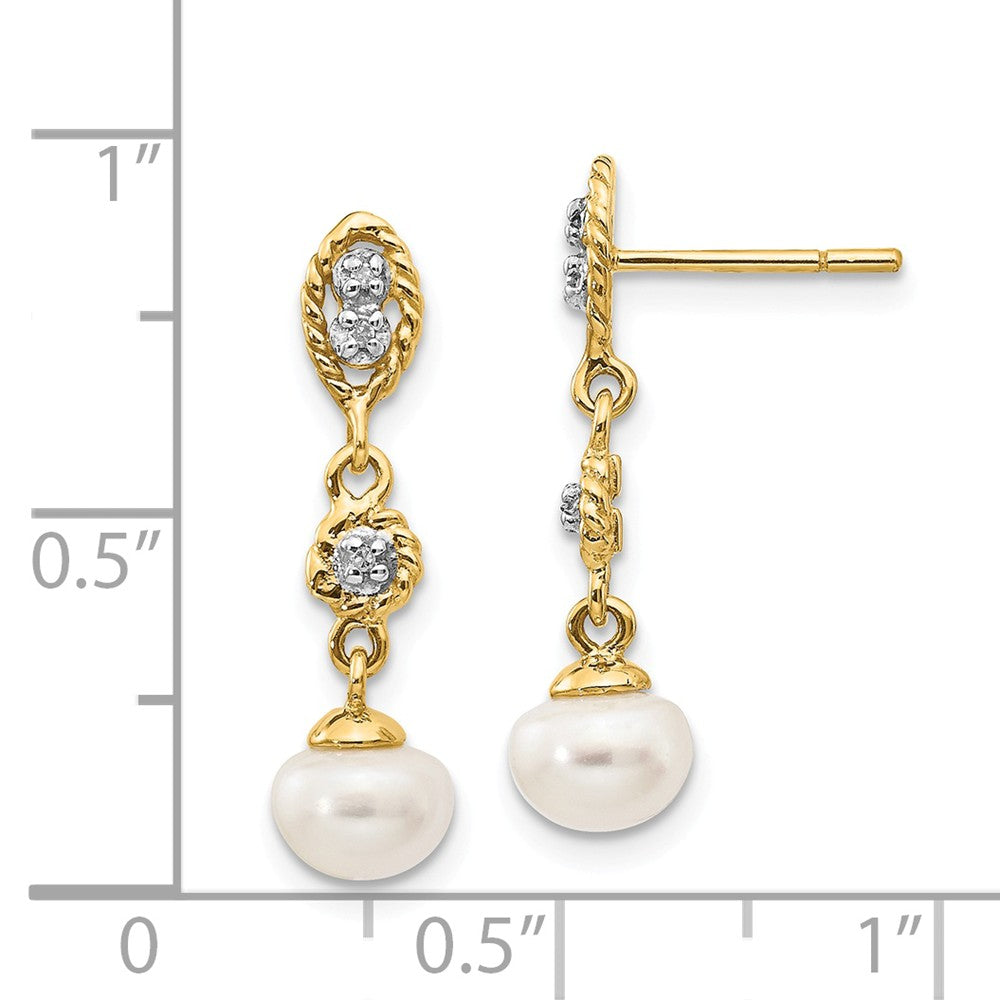 14k & Rhodium 6-7mm Semi-round FWC Pearl .02ct Diamond Dangle Earrings