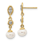 14k w/Rhodium 6-7mm Semi-round FWC Pearl .02ct Diamond Earrings