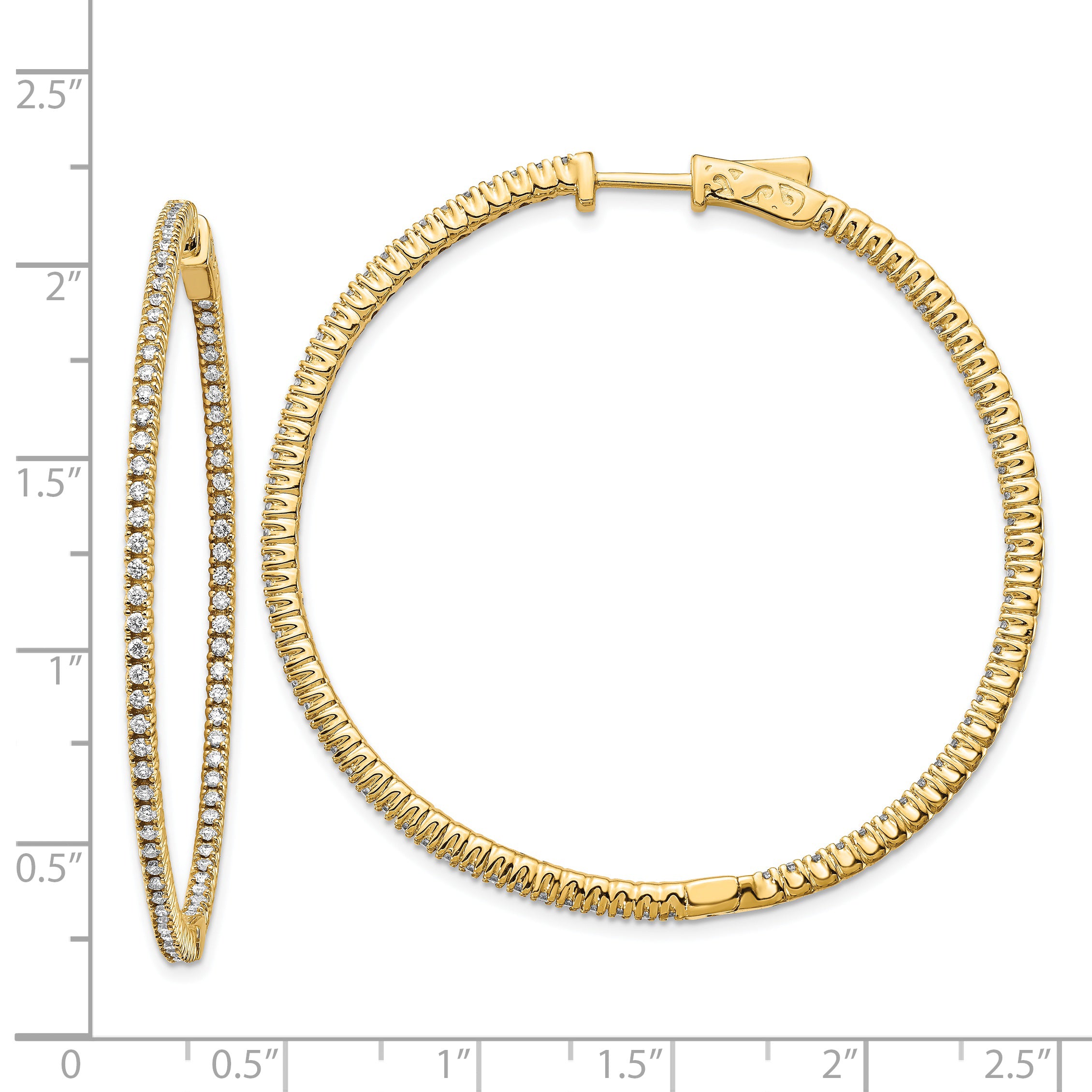 14k Diamond Round Hoop w/Safety Clasp Earrings Secondary image
