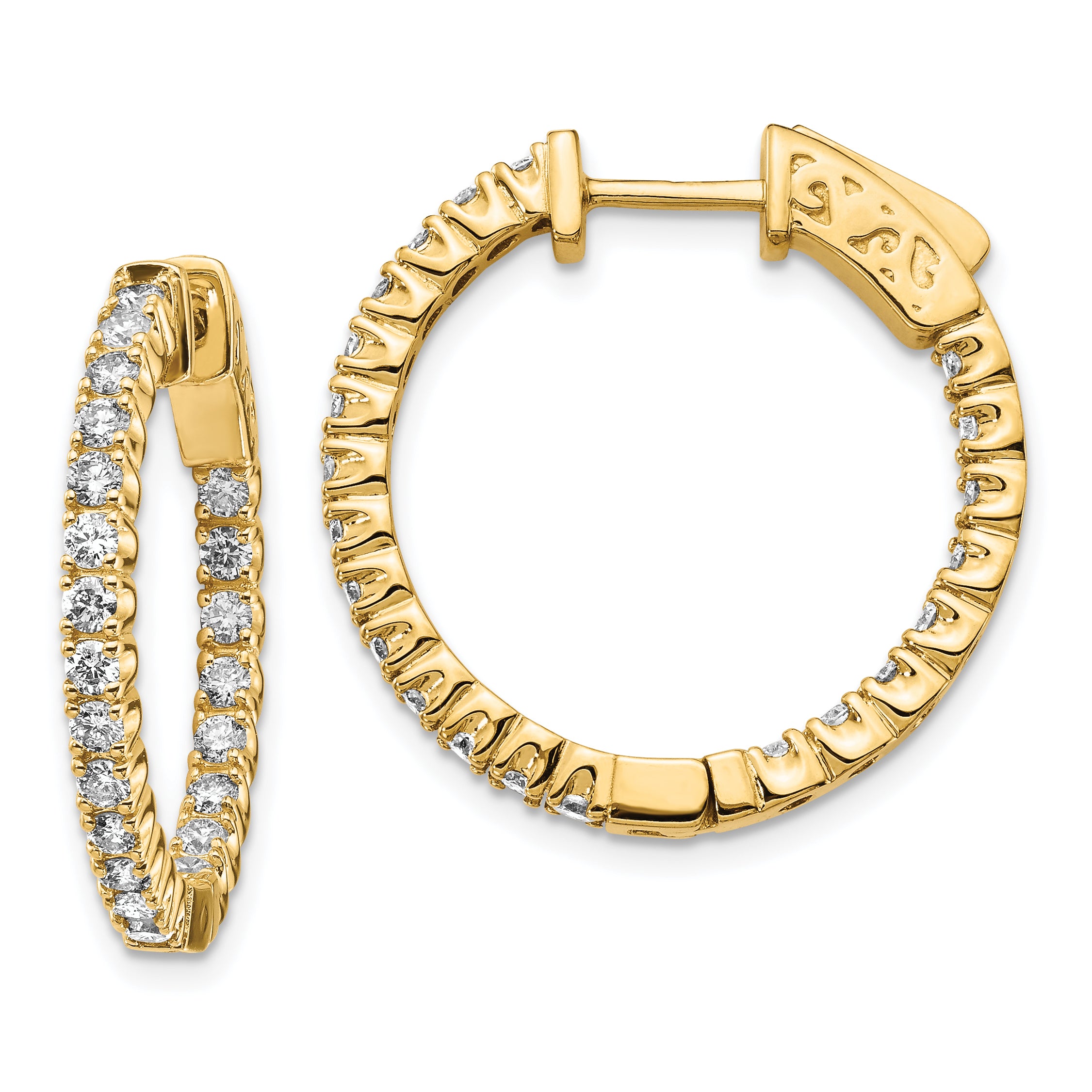 14k Diamond Round Hoop w/Safety Clasp Earrings Main image