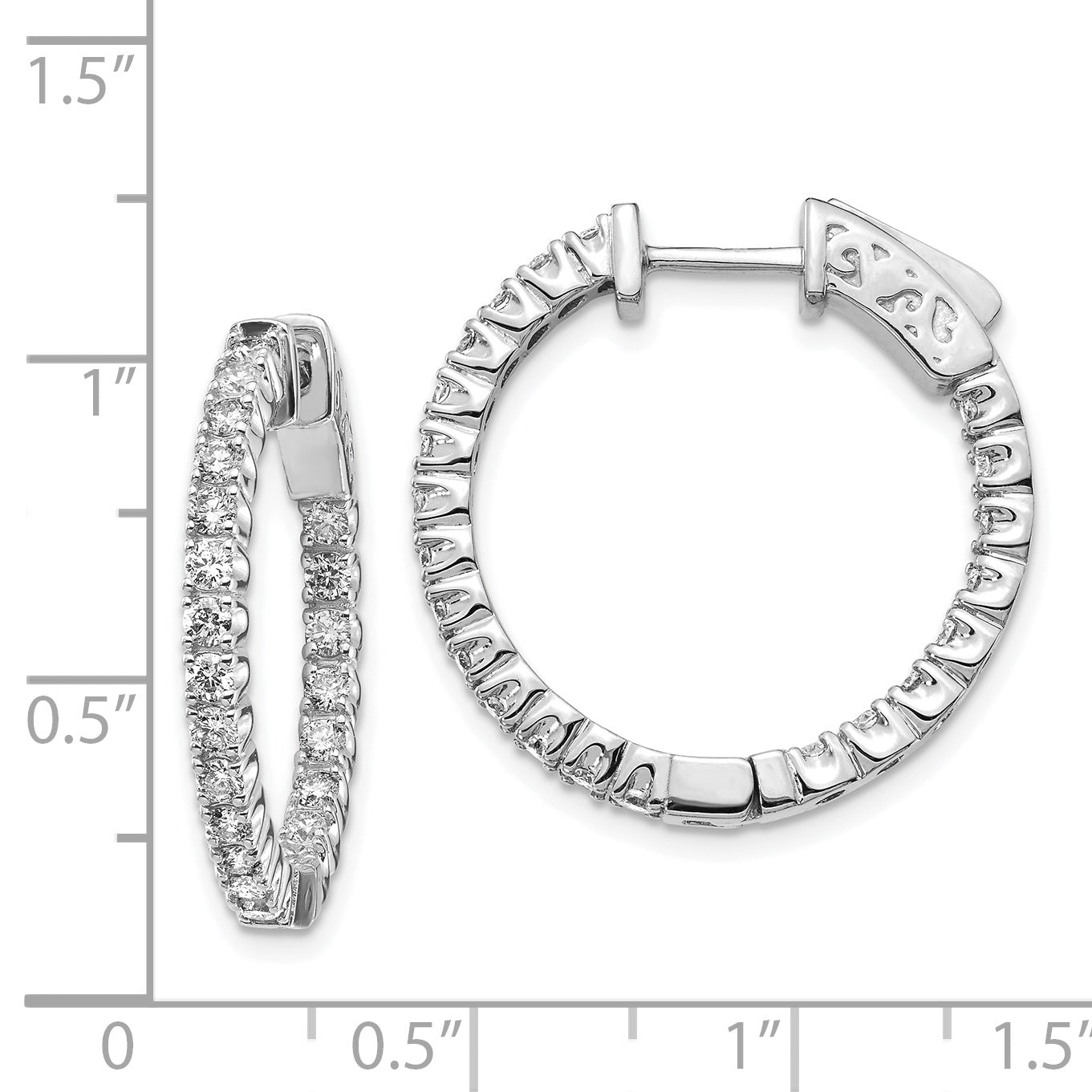 14k White Gold Diamond Round Hoop w/Safety Clasp Earrings Secondary image
