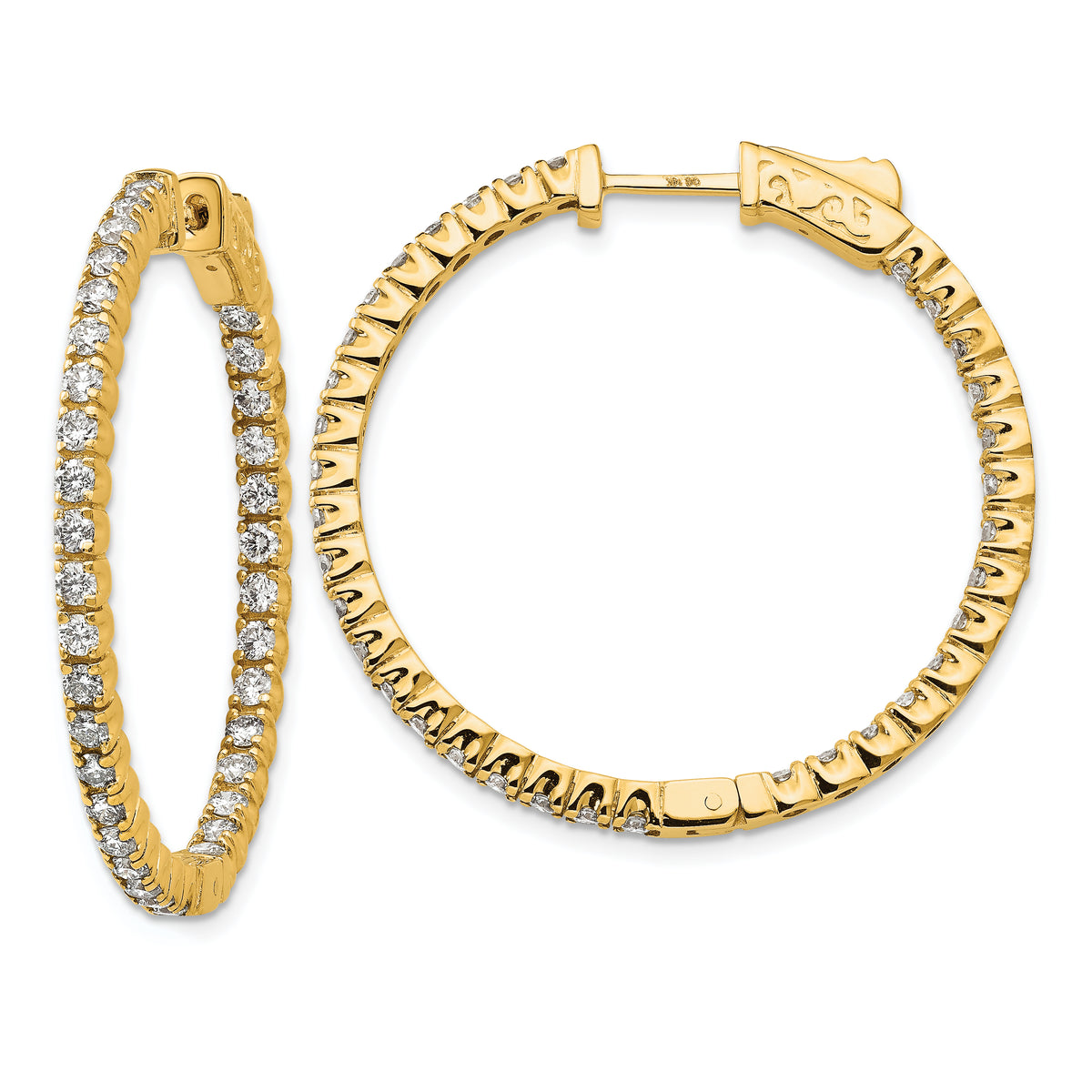 14k Diamond Round Hoop w/Safety Clasp Earrings