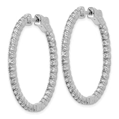 14k White Gold Diamond Round Hoop w/Safety Clasp Earrings