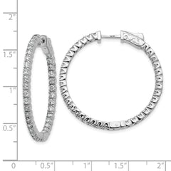 14k White Gold Diamond Round Hoop w/Safety Clasp Earrings