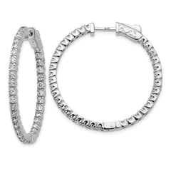 14k White Gold Diamond Round Hoop w/Safety Clasp Earrings