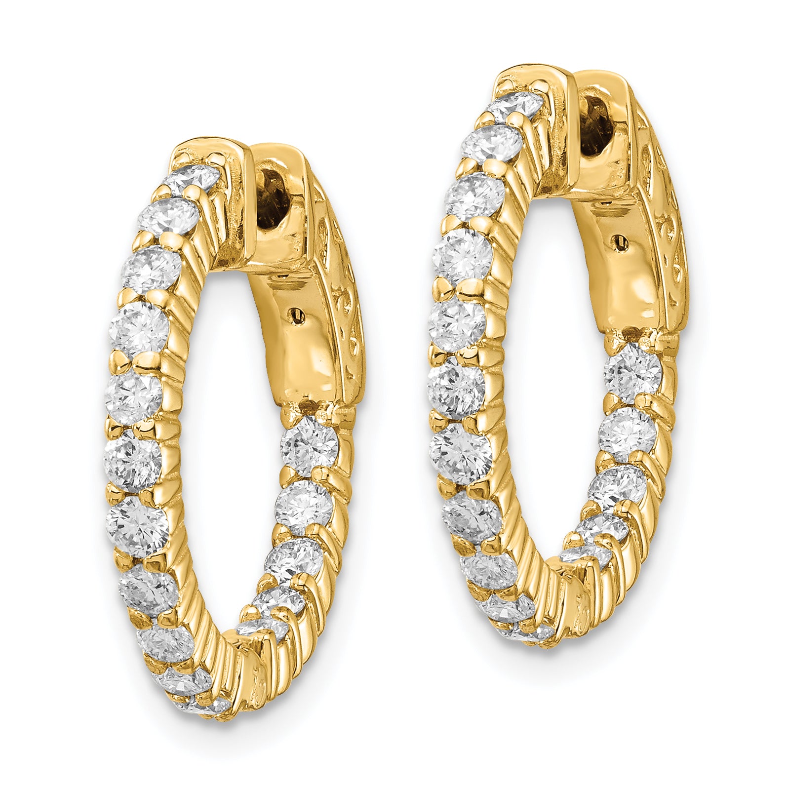 14k Diamond Round Hoop w/Safety Clasp Earrings Secondary image