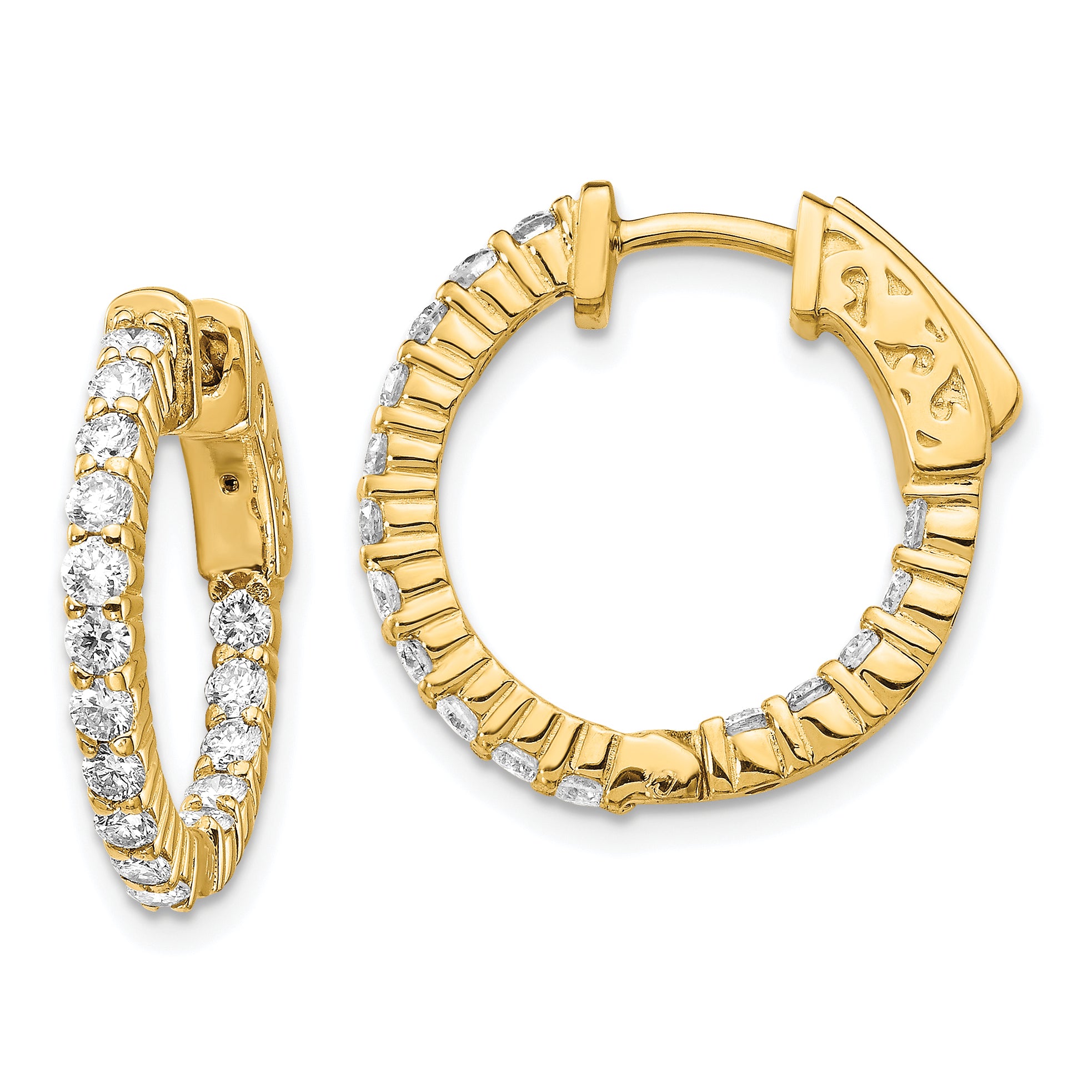 14k Diamond Round Hoop w/Safety Clasp Earrings Main image