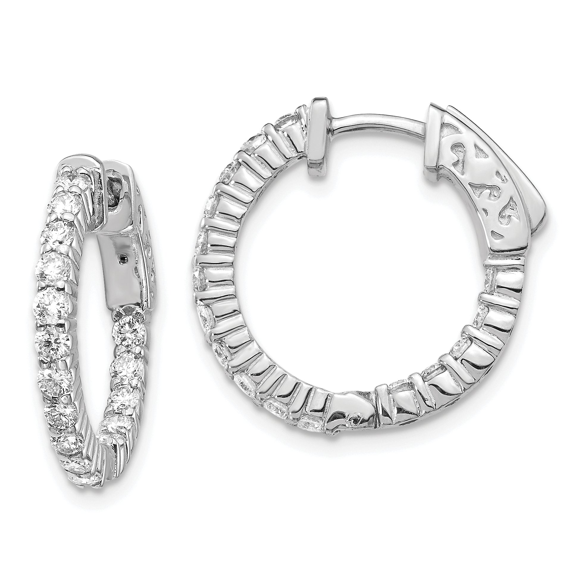 14k White Gold Diamond Round Hoop w/Safety Clasp Earrings Main image