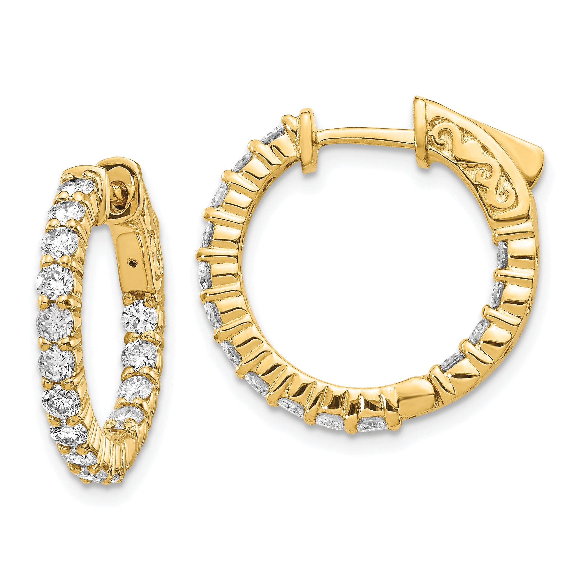 14k Diamond Round Hoop w/Safety Clasp Earrings Main image