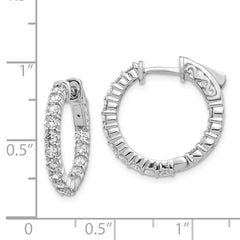 14k White Gold Diamond Round Hoop w/Safety Clasp Earrings