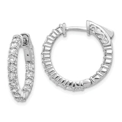 14k White Gold Diamond Round Hoop w/Safety Clasp Earrings