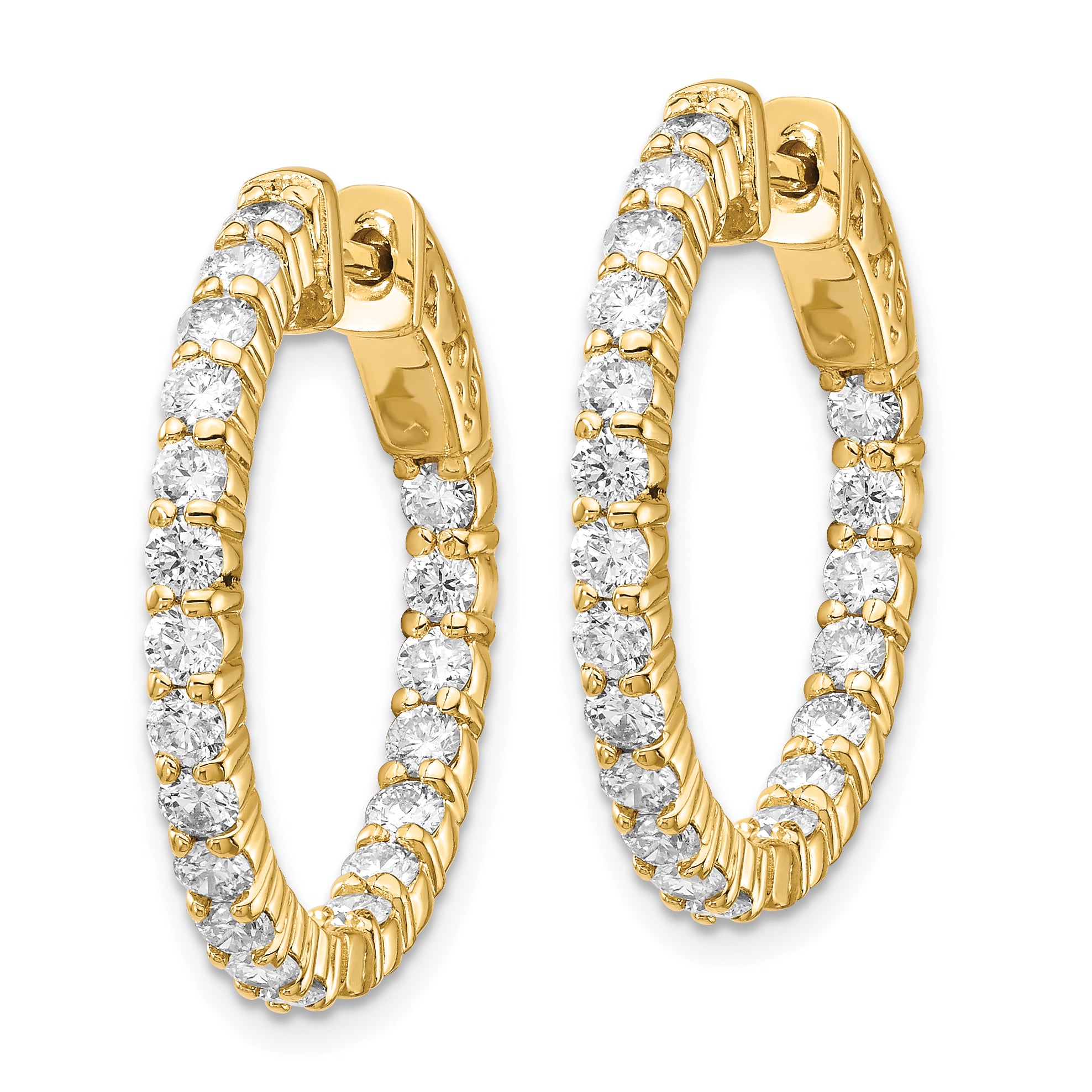 14k Diamond Round Hoop w/Safety Clasp Earrings Secondary image
