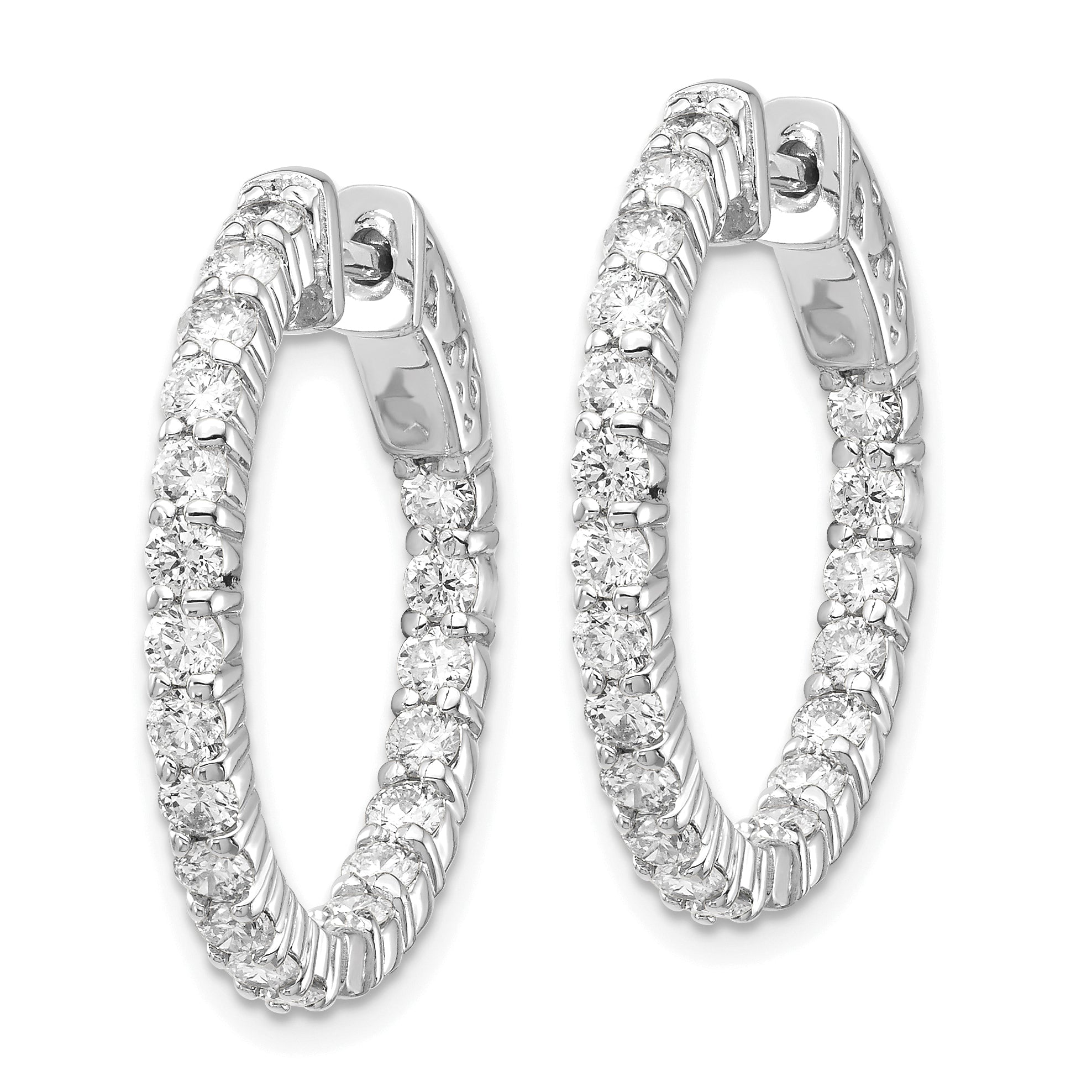 14k White Gold Diamond Round Hoop w/Safety Clasp Earrings Secondary image