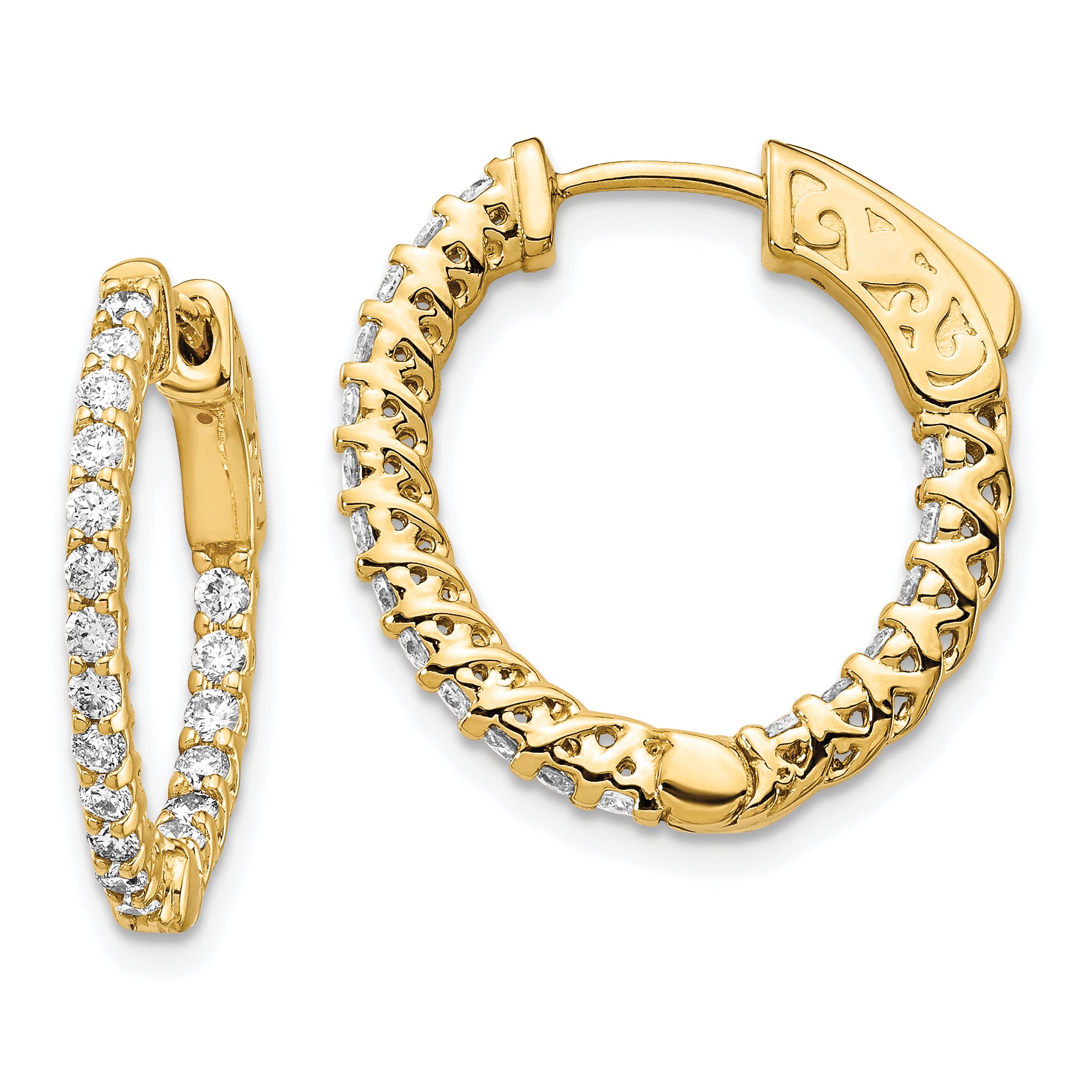 14k Diamond Round Hoop w/Safety Clasp Earrings Main image