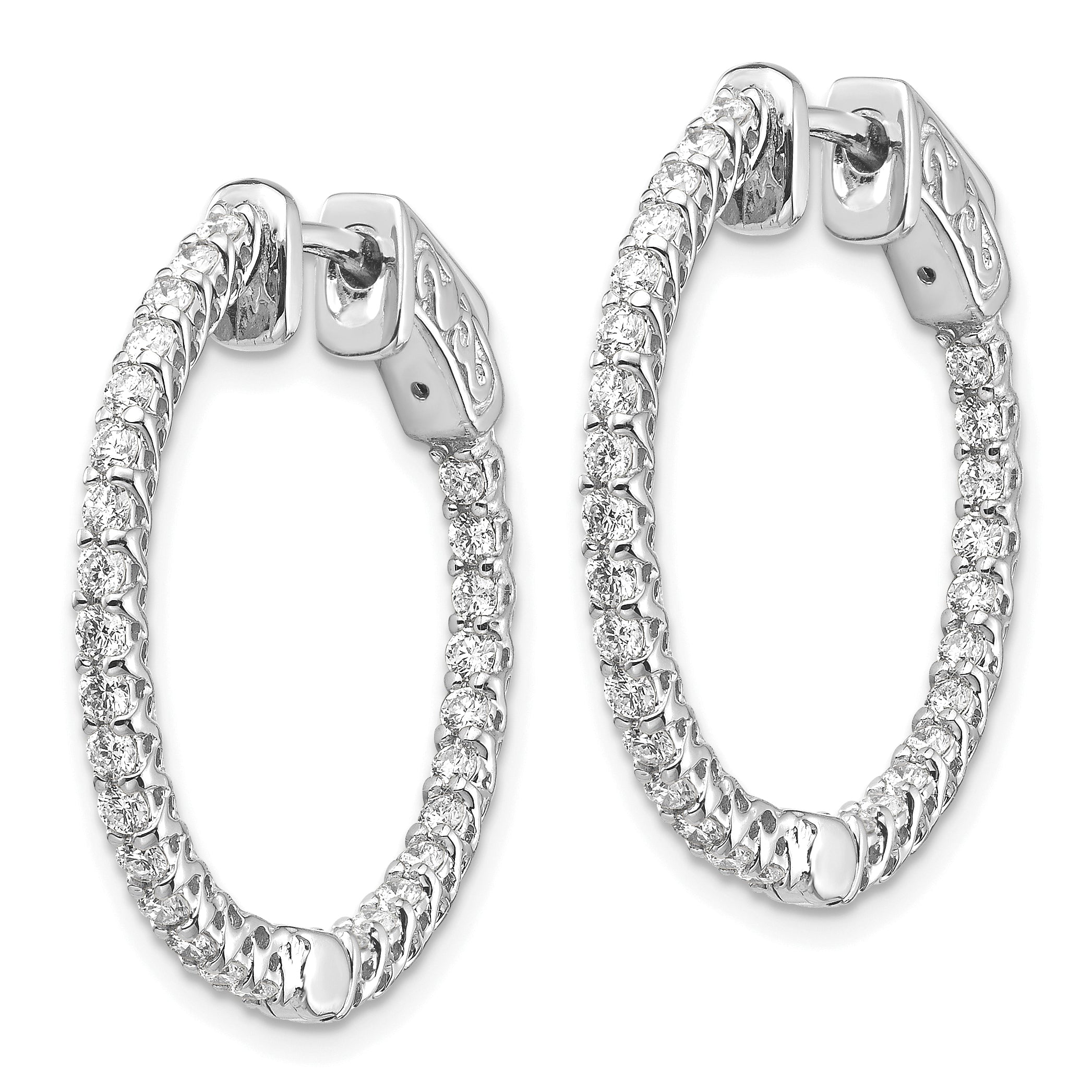 14k White Gold Diamond Round Hoop w/Safety Clasp Earrings Secondary image