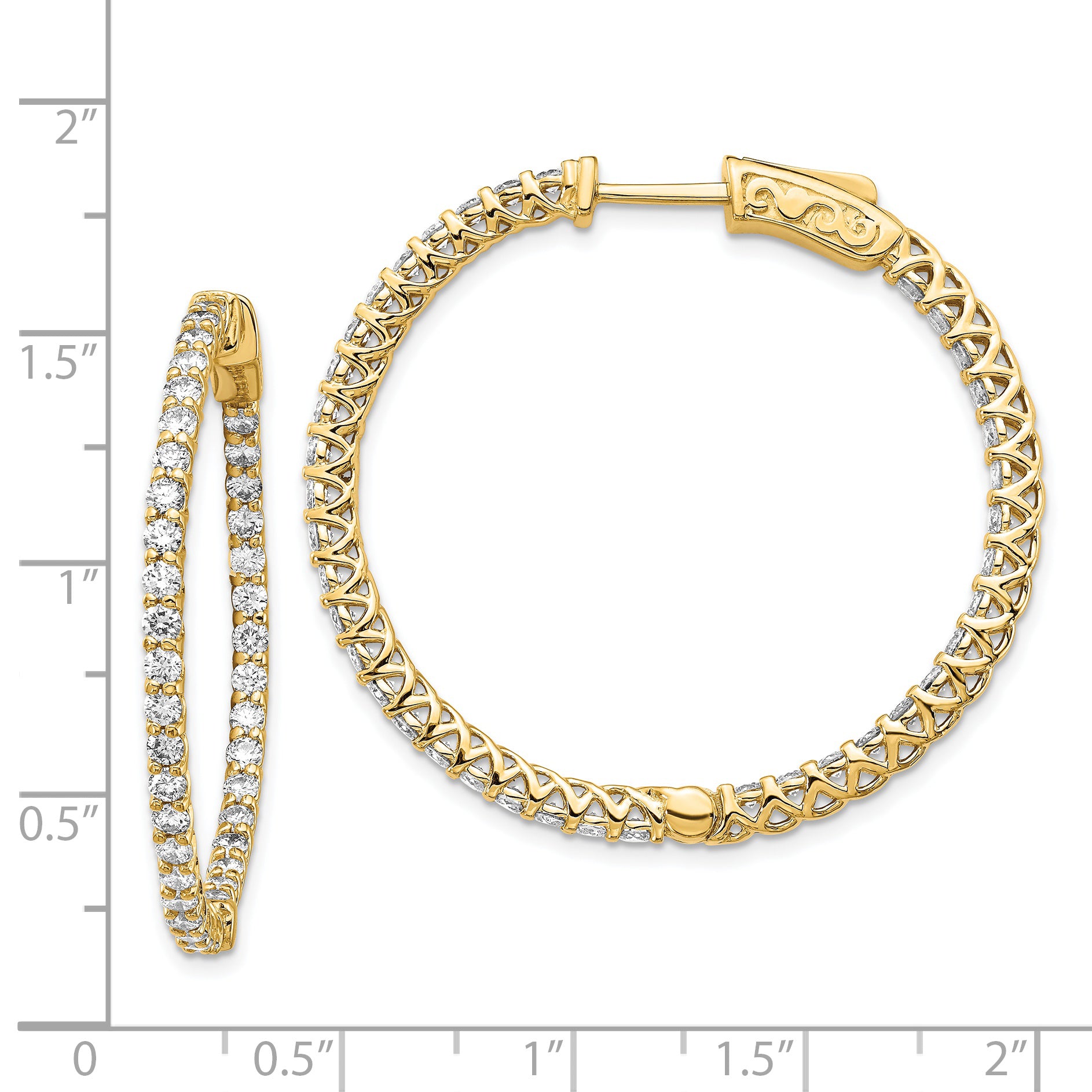14k Diamond Round Hoop w/Safety Clasp Earrings Secondary image