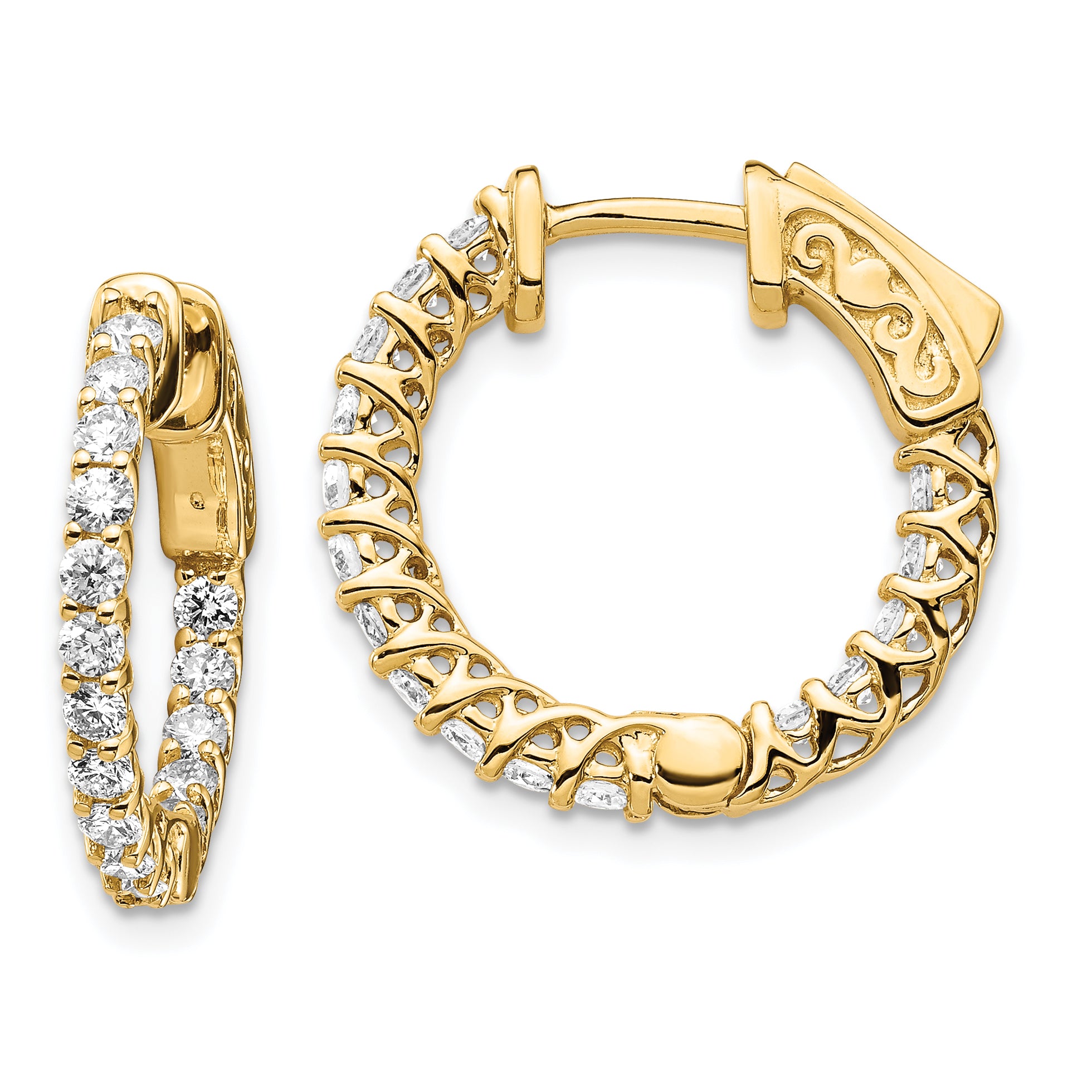 14k Diamond Round Hoop w/Safety Clasp Earrings Main image