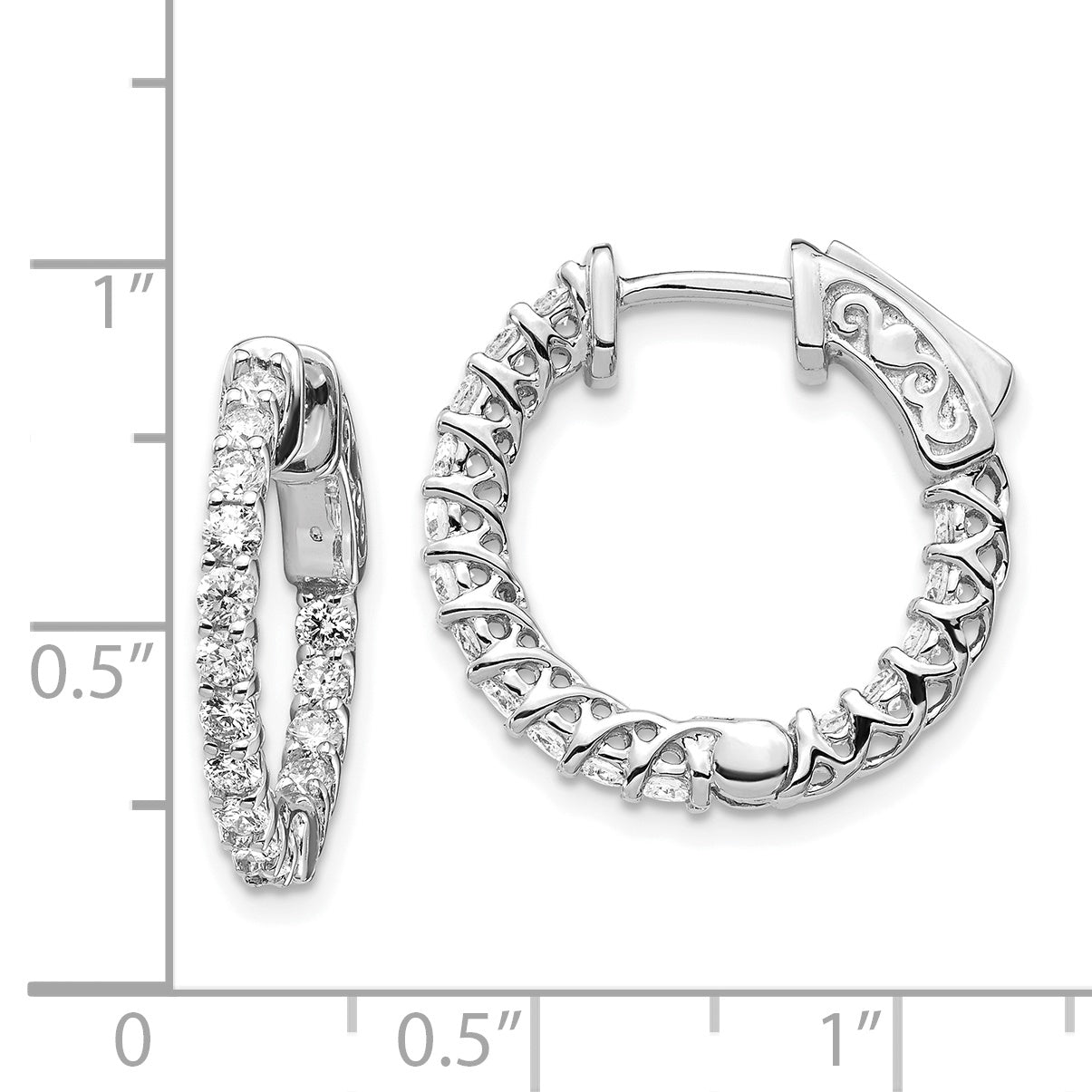14k White Gold Diamond Round Hoop w/Safety Clasp Earrings Secondary image