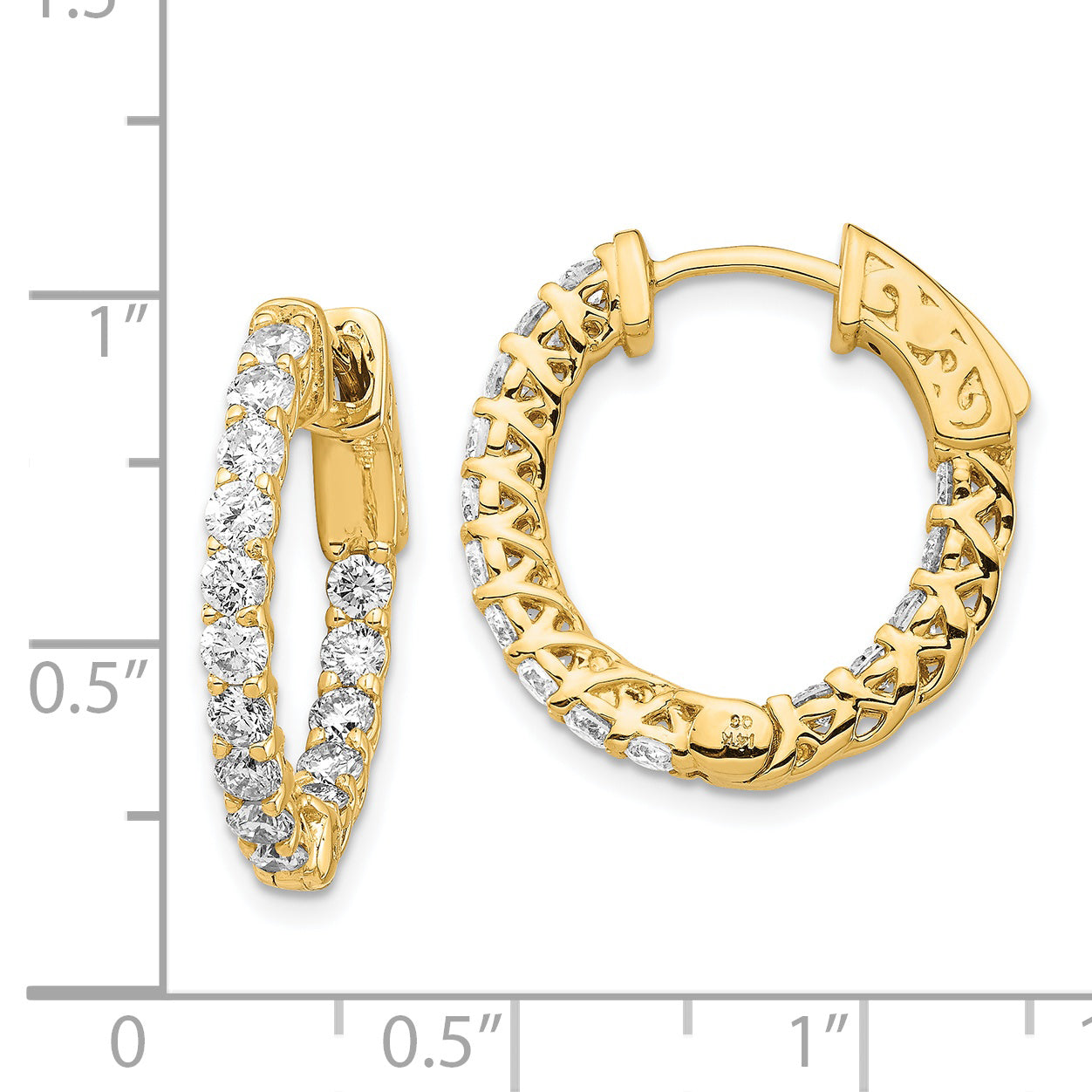 14k Diamond Round Hoop w/Safety Clasp Earrings