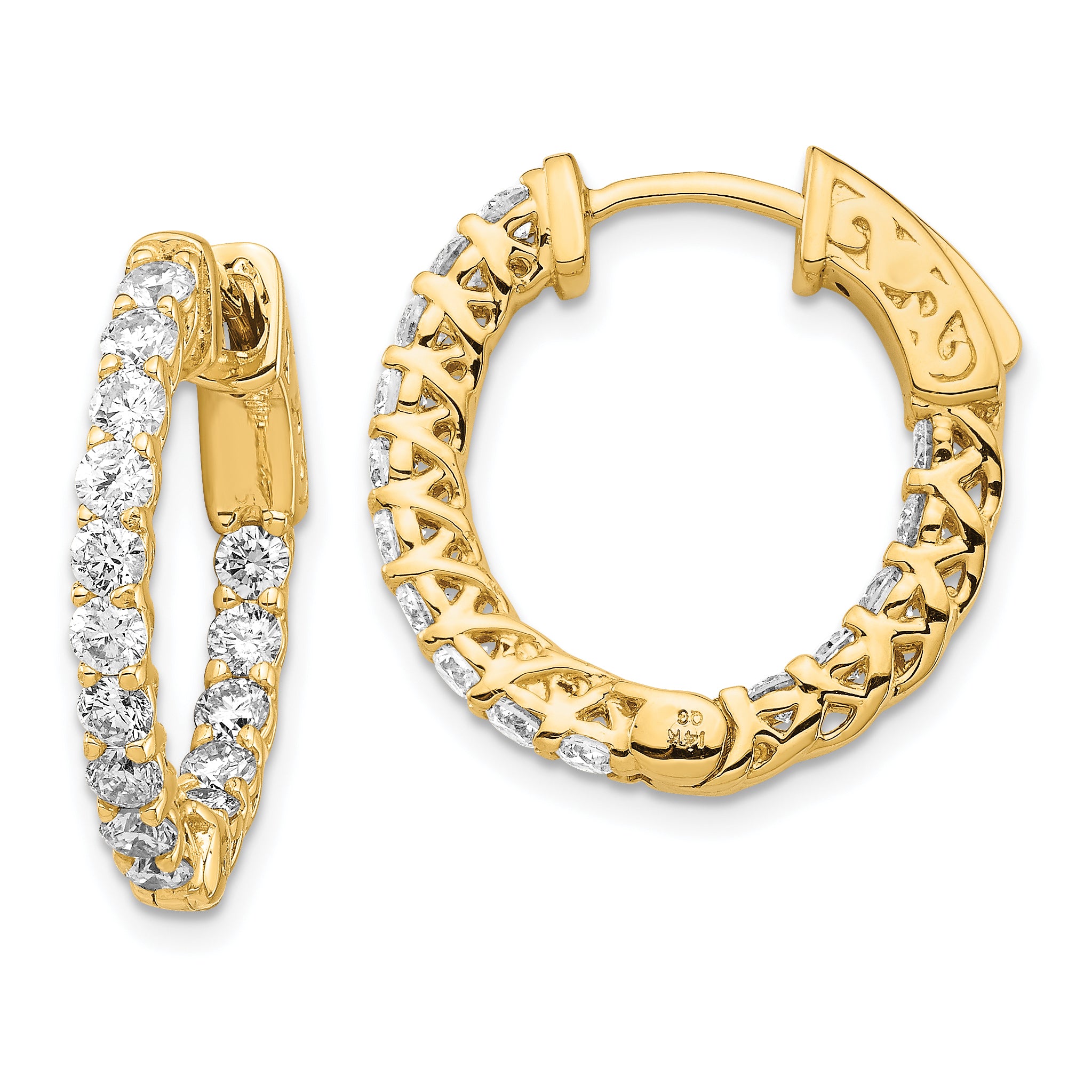 14k Diamond Round Hoop w/Safety Clasp Earrings Main image