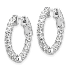 14k White Gold Diamond Round Hoop w/Safety Clasp Earrings