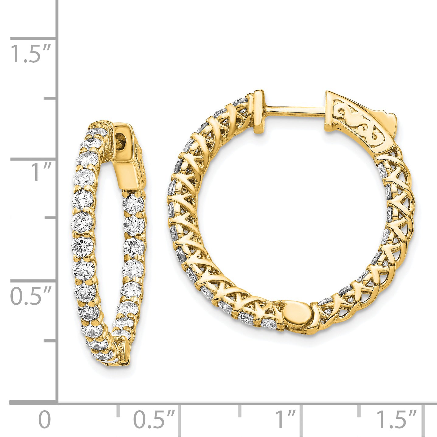 14k Diamond Round Hoop w/Safety Clasp Earrings Secondary image