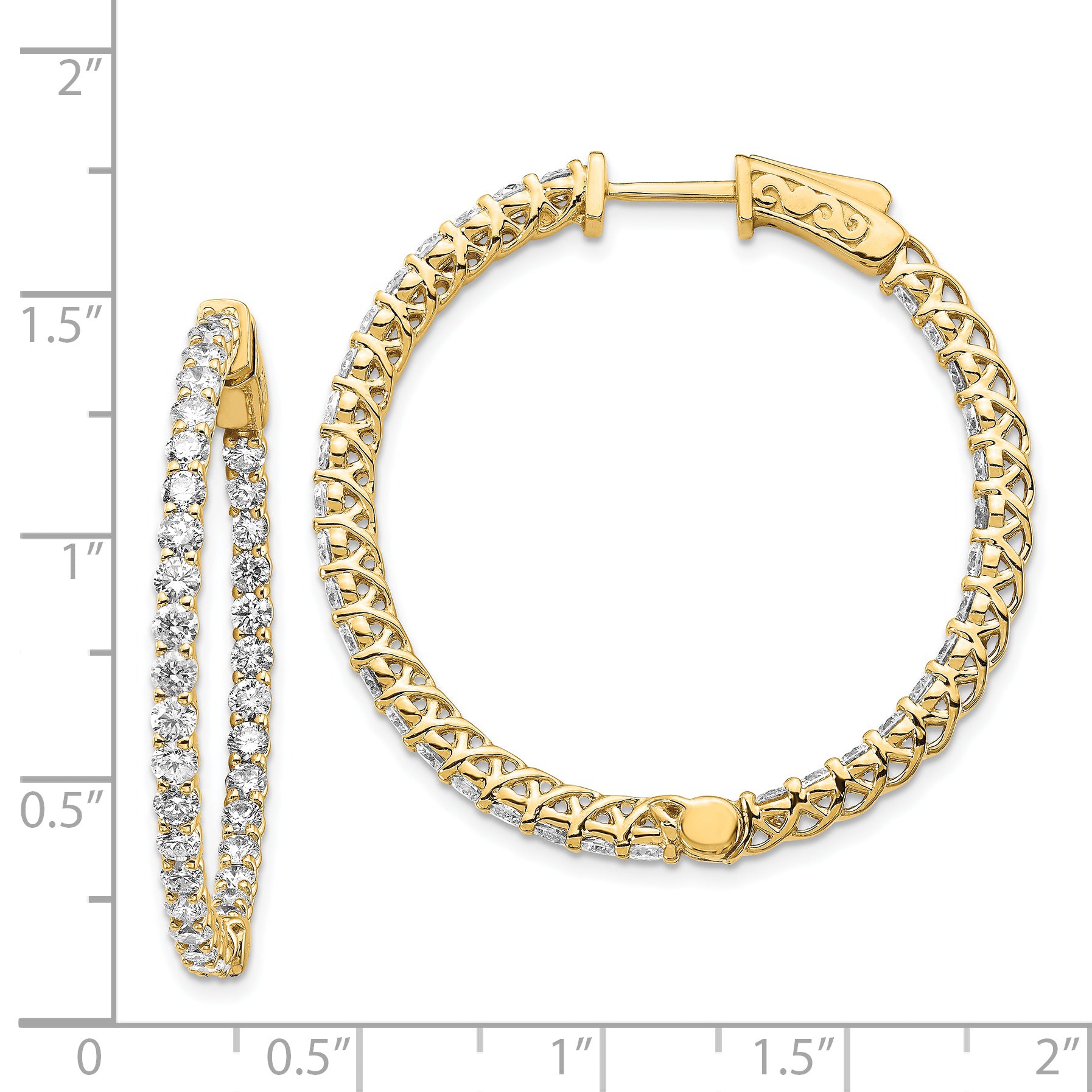 14k Diamond Round Hoop w/Safety Clasp Earrings Secondary image