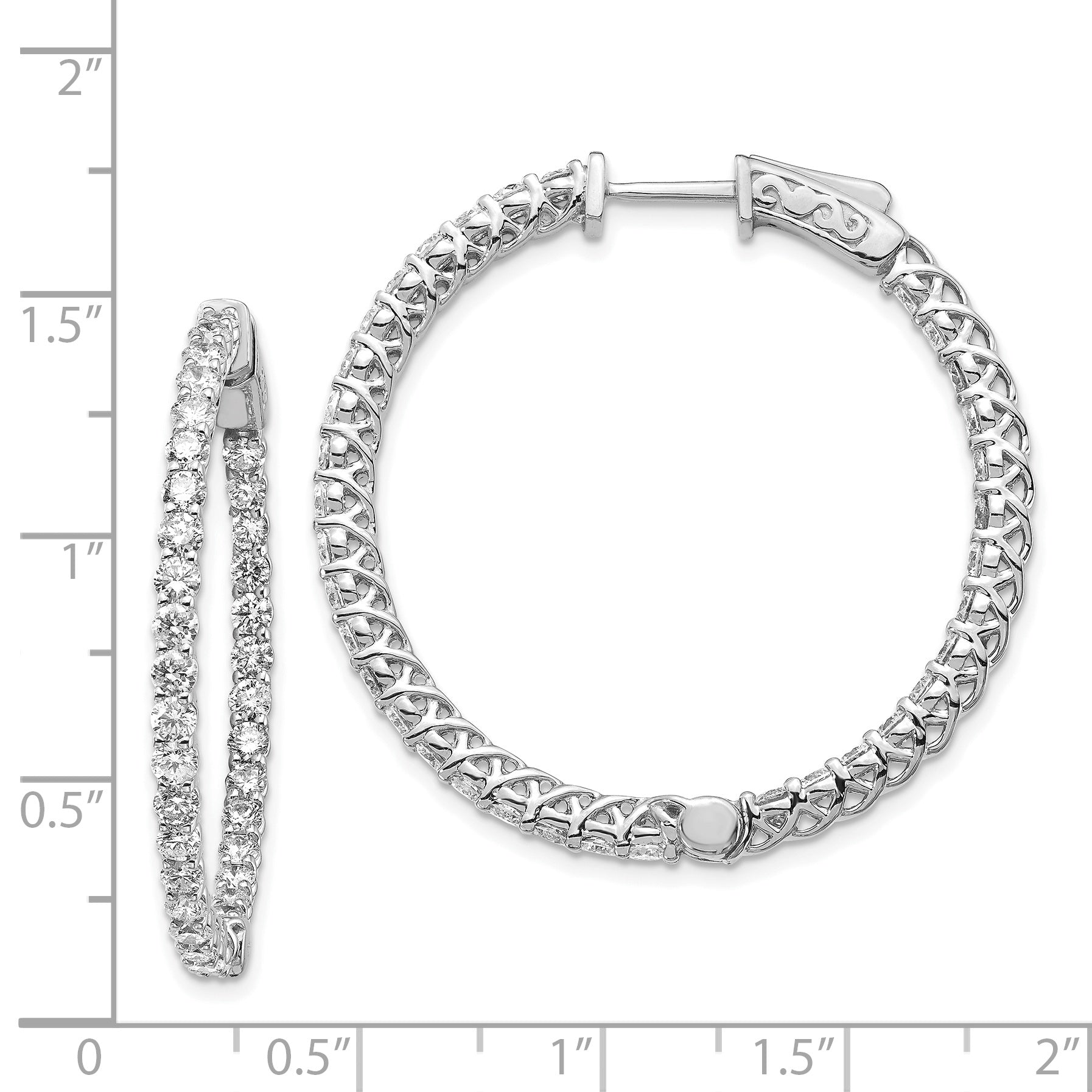14k White Gold Diamond Round Hoop w/Safety Clasp Earrings Secondary image