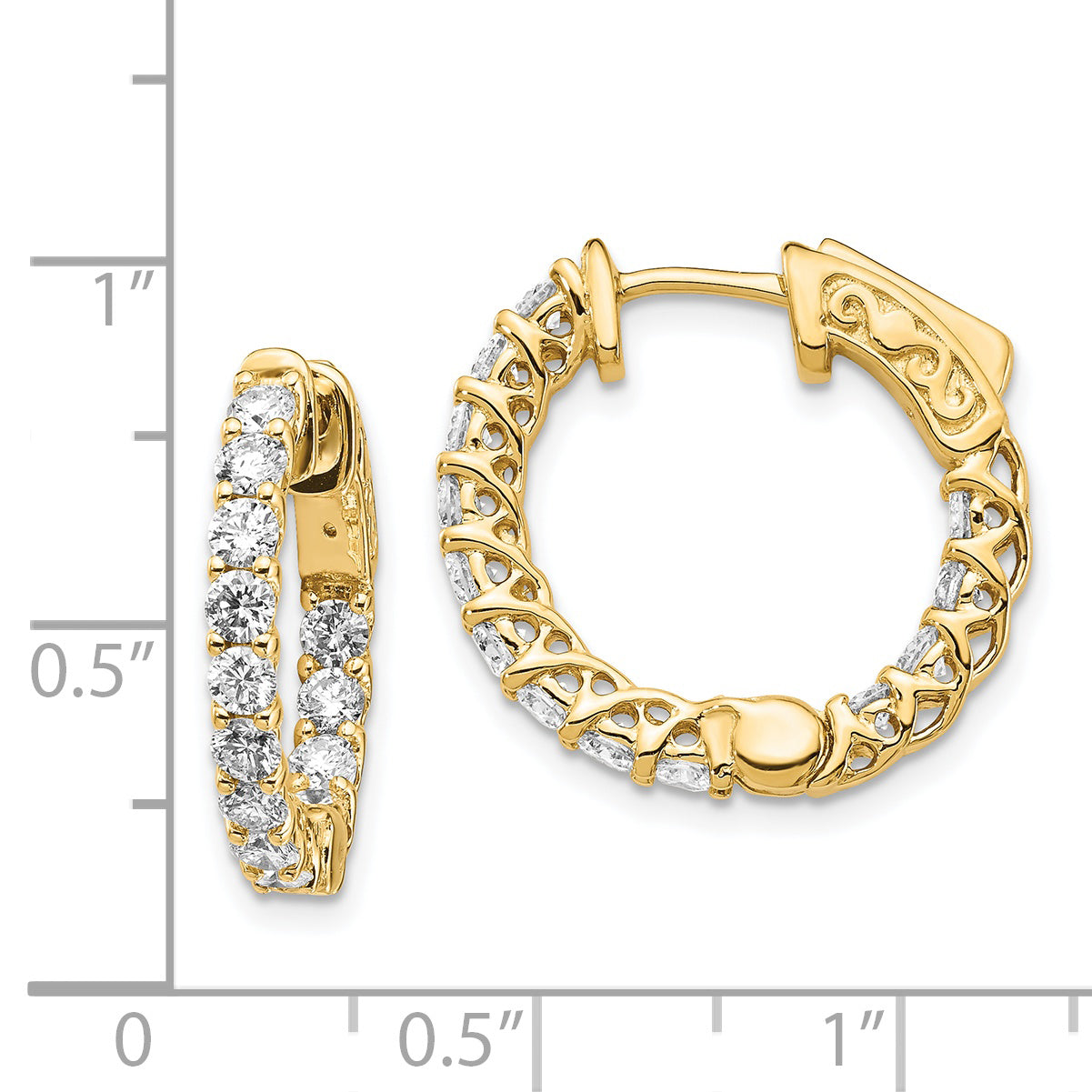 14k Diamond Round Hoop w/Safety Clasp Earrings Secondary image