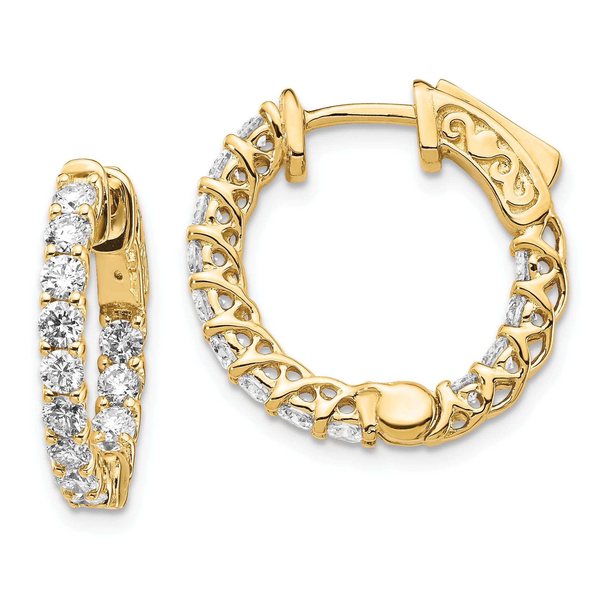 14k Diamond Round Hoop w/Safety Clasp Earrings Main image