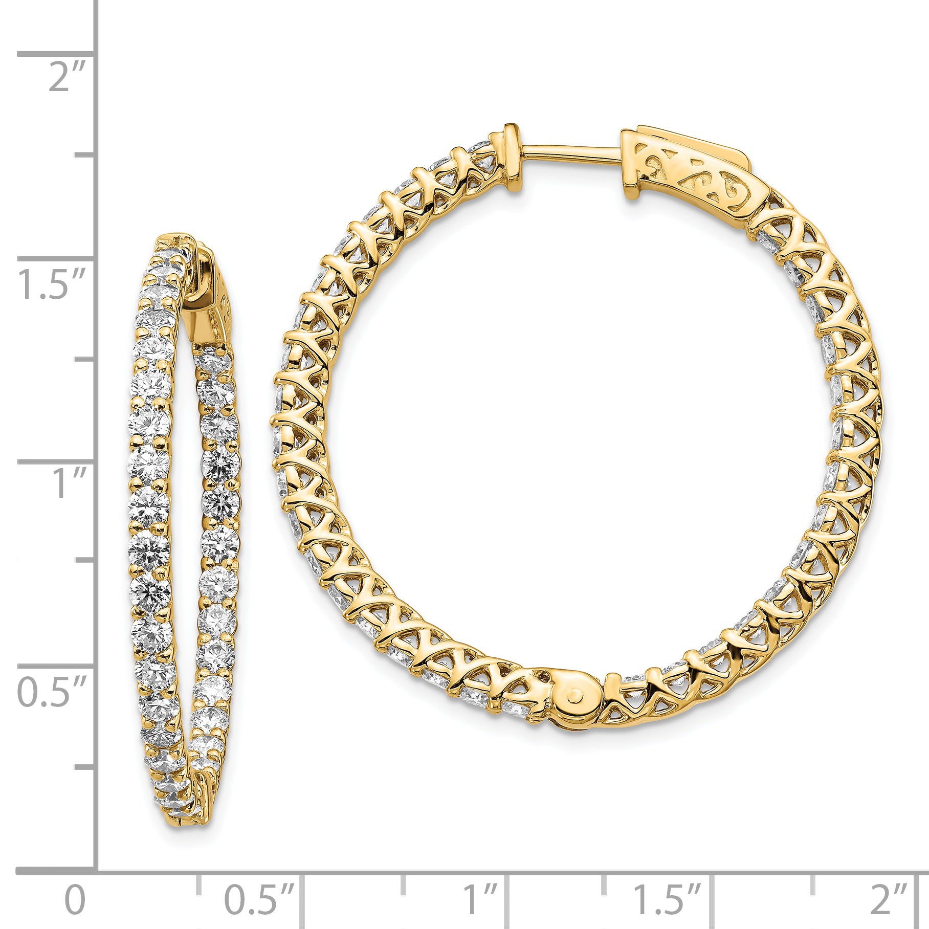 14k Diamond Round Hoop w/Safety Clasp Earrings Secondary image