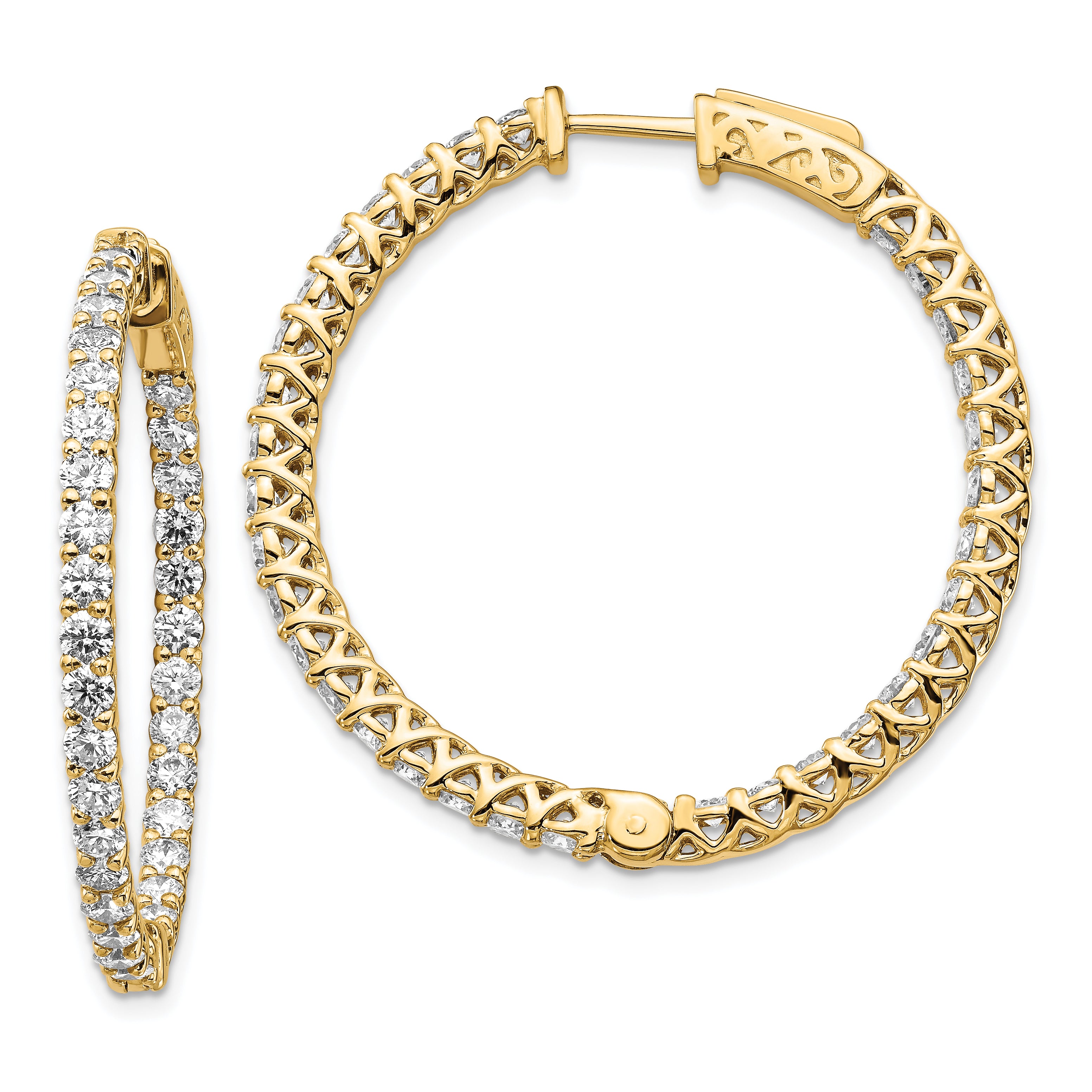 14k Diamond Round Hoop w/Safety Clasp Earrings Main image