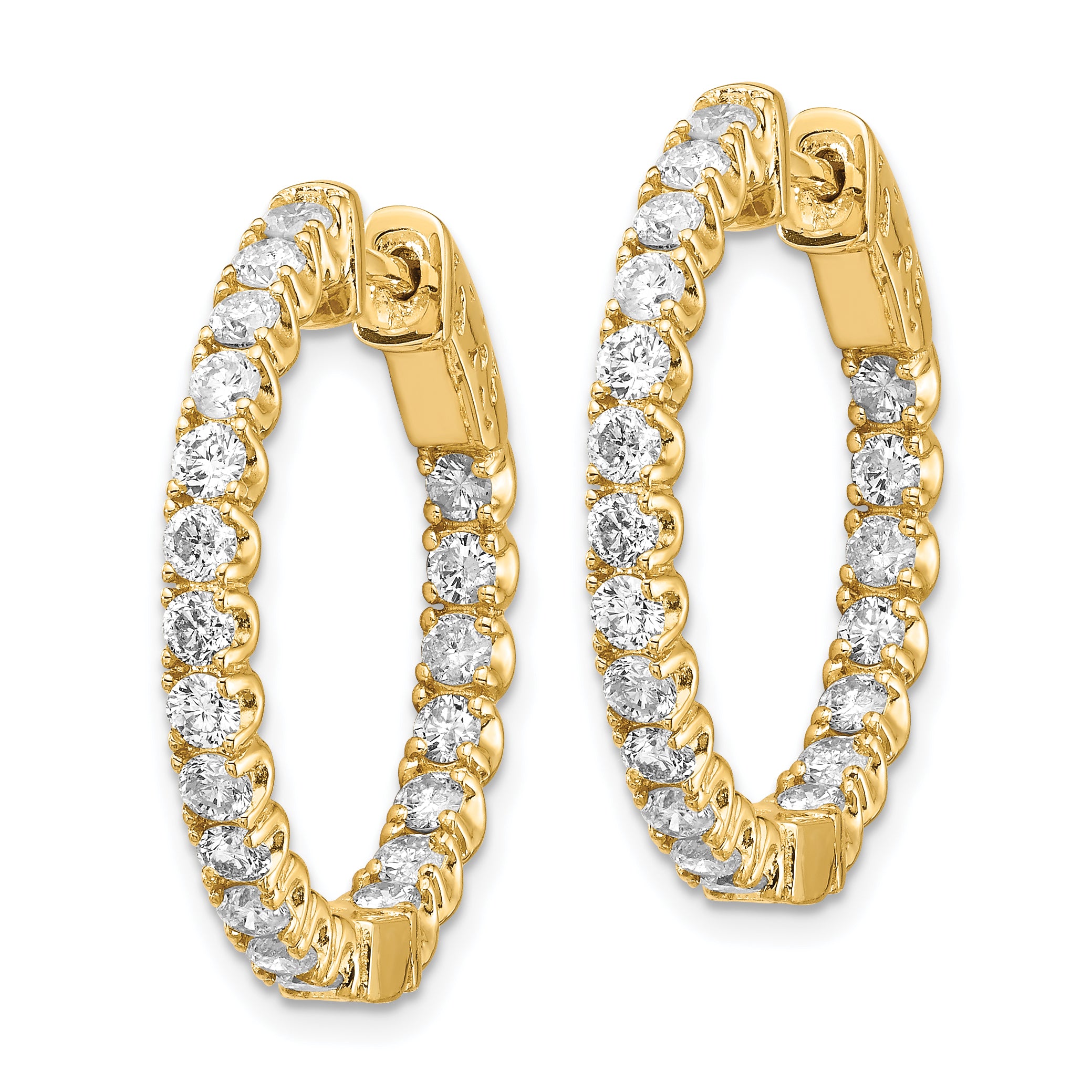 14k Diamond Round Hoop w/Safety Clasp Earrings Secondary image