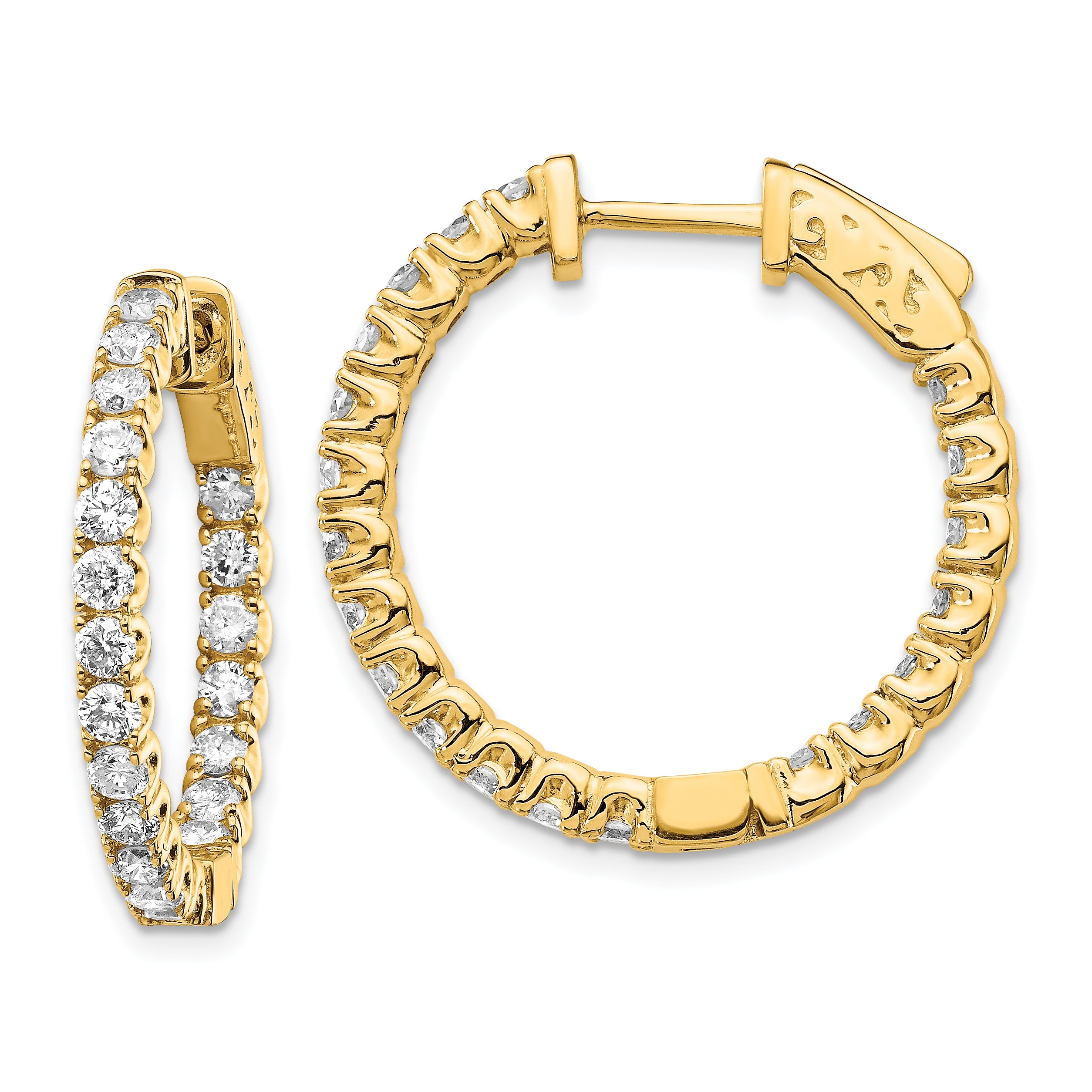 14k Diamond Round Hoop w/Safety Clasp Earrings Main image